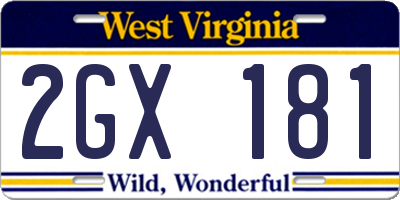 WV license plate 2GX181