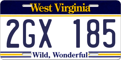 WV license plate 2GX185