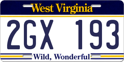 WV license plate 2GX193