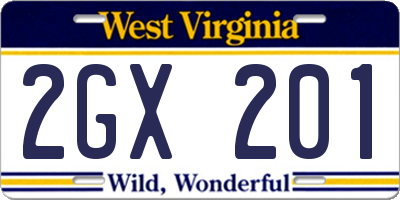 WV license plate 2GX201