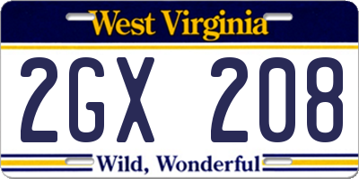 WV license plate 2GX208
