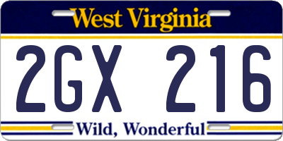 WV license plate 2GX216