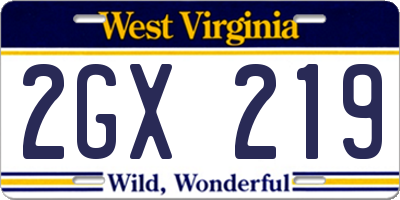 WV license plate 2GX219