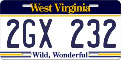 WV license plate 2GX232