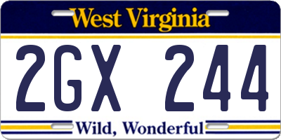WV license plate 2GX244