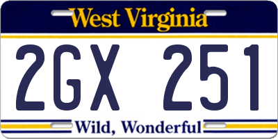 WV license plate 2GX251