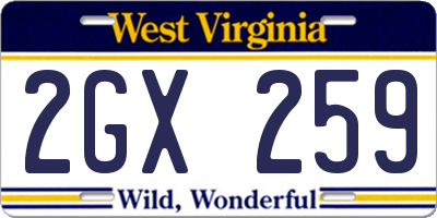 WV license plate 2GX259