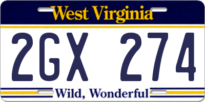 WV license plate 2GX274