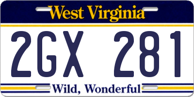 WV license plate 2GX281