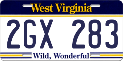 WV license plate 2GX283