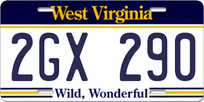 WV license plate 2GX290