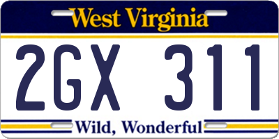 WV license plate 2GX311