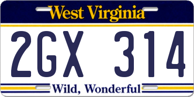 WV license plate 2GX314