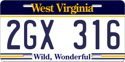 WV license plate 2GX316