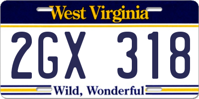 WV license plate 2GX318