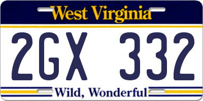 WV license plate 2GX332