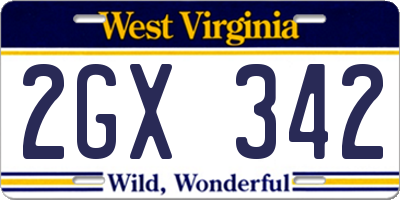WV license plate 2GX342