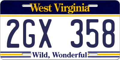 WV license plate 2GX358