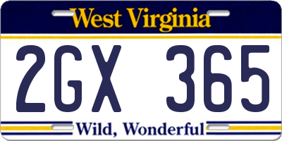 WV license plate 2GX365