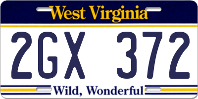 WV license plate 2GX372