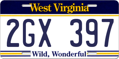 WV license plate 2GX397
