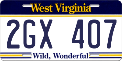 WV license plate 2GX407