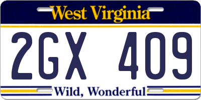 WV license plate 2GX409