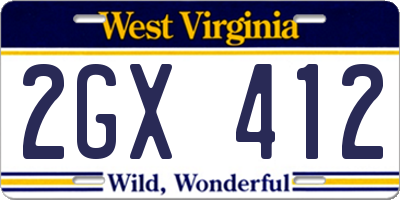 WV license plate 2GX412