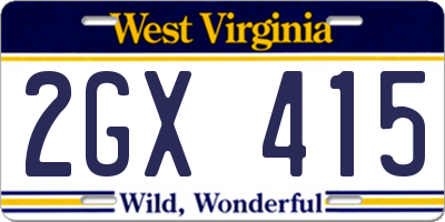 WV license plate 2GX415