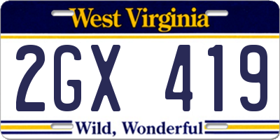 WV license plate 2GX419