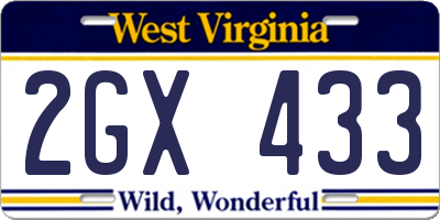 WV license plate 2GX433