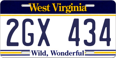 WV license plate 2GX434