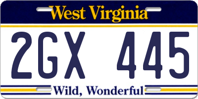 WV license plate 2GX445