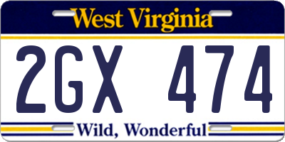 WV license plate 2GX474