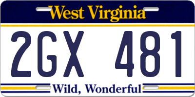 WV license plate 2GX481