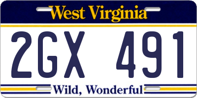 WV license plate 2GX491