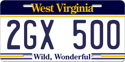 WV license plate 2GX500