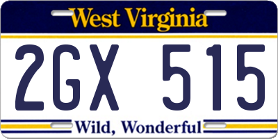 WV license plate 2GX515