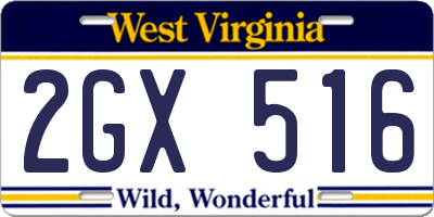 WV license plate 2GX516