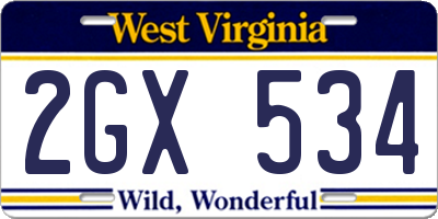 WV license plate 2GX534
