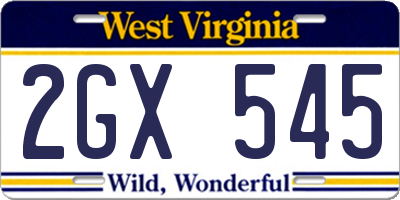 WV license plate 2GX545