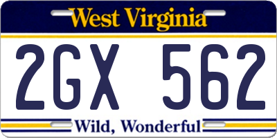 WV license plate 2GX562