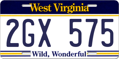 WV license plate 2GX575