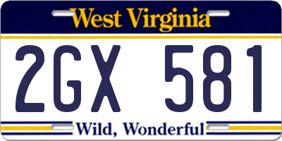 WV license plate 2GX581