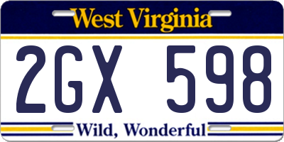 WV license plate 2GX598