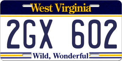 WV license plate 2GX602