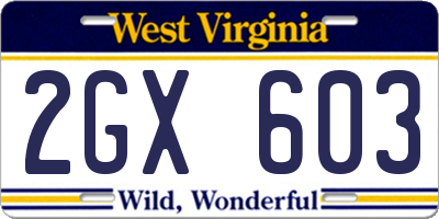 WV license plate 2GX603