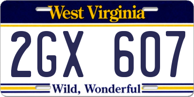 WV license plate 2GX607