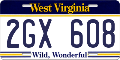 WV license plate 2GX608
