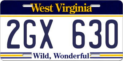 WV license plate 2GX630
